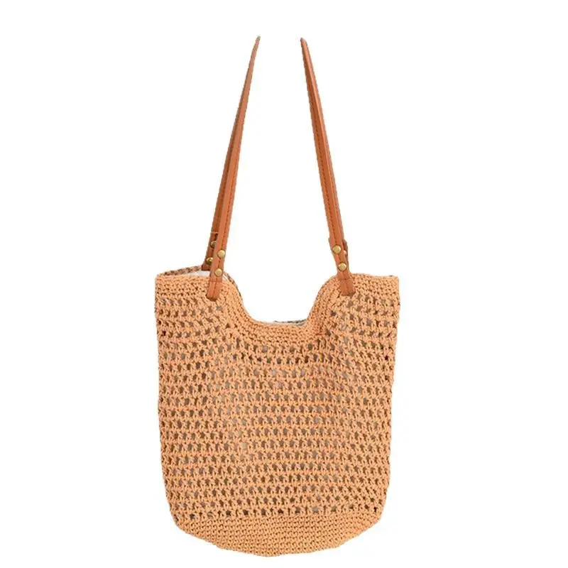 Women's Woven Beach Tote Bag Orange Large Capacity