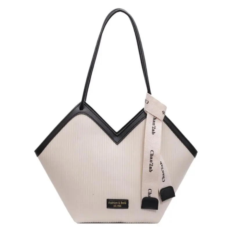Women's Large Capacity Touche Tote Bag Beige Black - Image 9