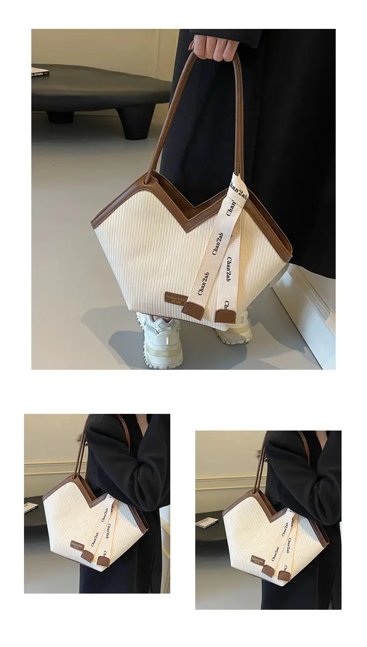 Women's Large Capacity Touche Tote Bag Beige Black — feature 11