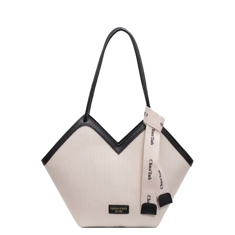 Women's Large Capacity Touche Tote Bag Beige Black - Image 3