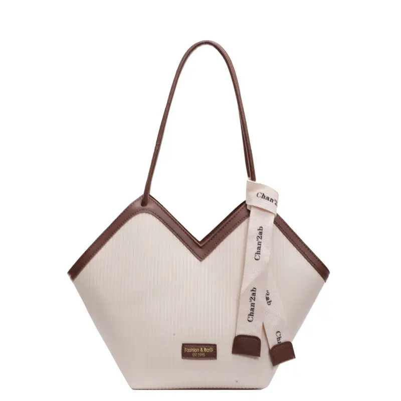 Women's Large Capacity Touche Tote Bag Beige Black - Image 4