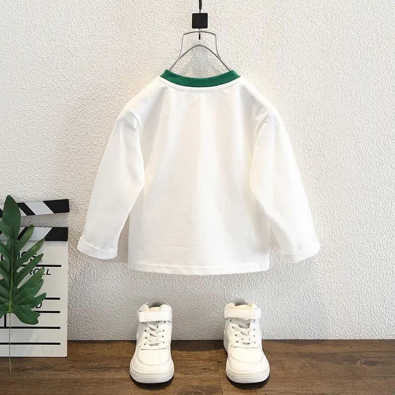 Children's White Dinosaur Crewneck T-Shirt Cotton Spring Autumn - Image 4