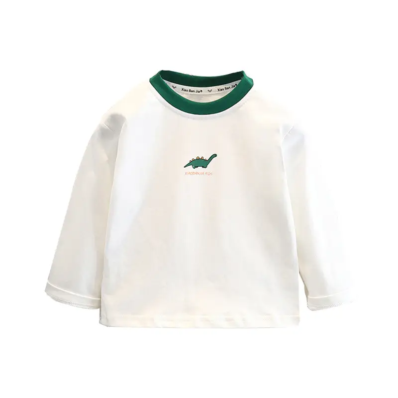 Children's White Dinosaur Crewneck T-Shirt Cotton Spring Autumn - Image 5