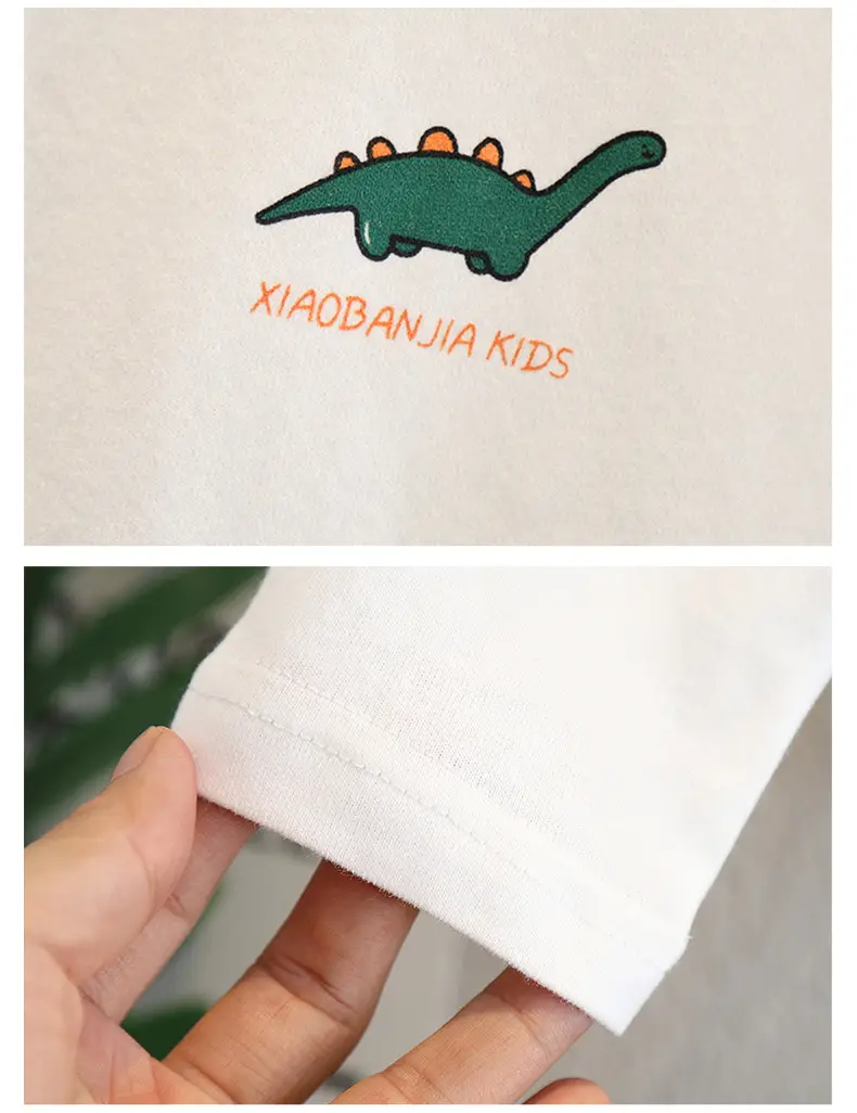 Children's White Dinosaur Crewneck T-Shirt Cotton Spring Autumn — feature 10