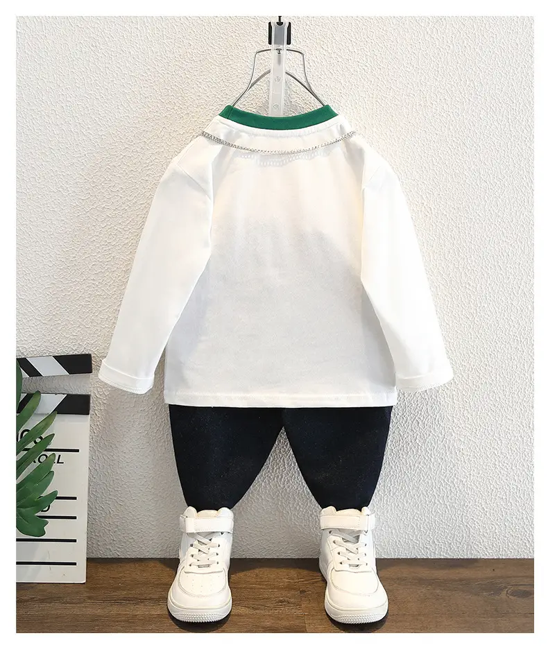 Children's White Dinosaur Crewneck T-Shirt Cotton Spring Autumn — feature 6