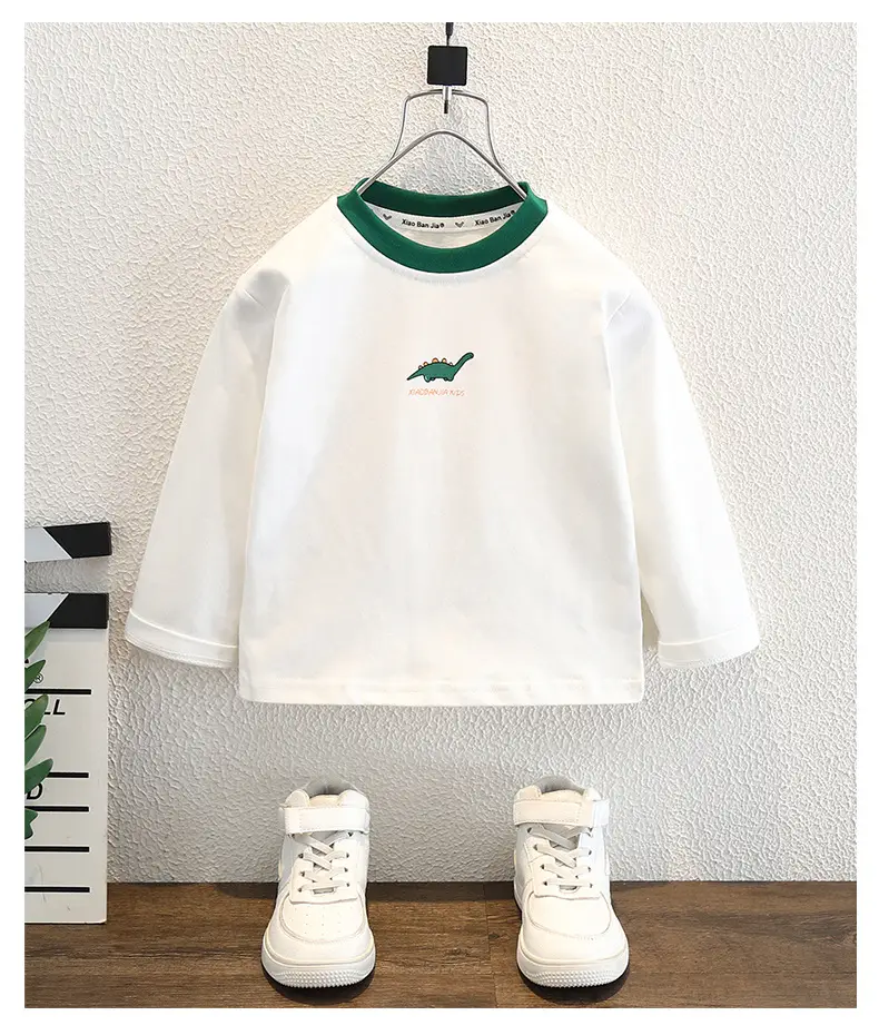Children's White Dinosaur Crewneck T-Shirt Cotton Spring Autumn — feature 7