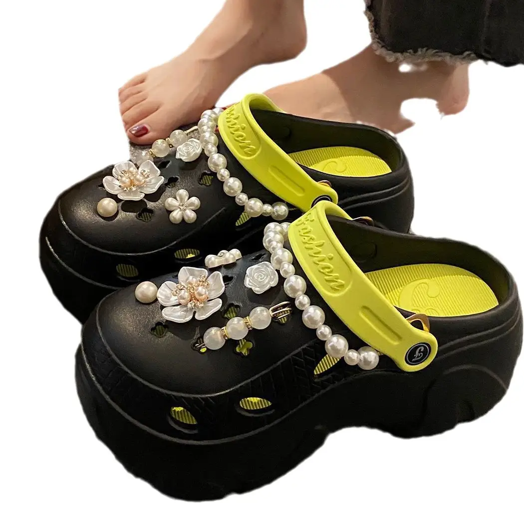 Women's Pink Pearl-Decorated Thick Sandals