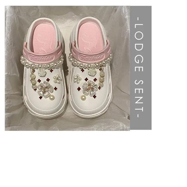 Women's Pink Pearl-Decorated Thick Sandals — feature 32