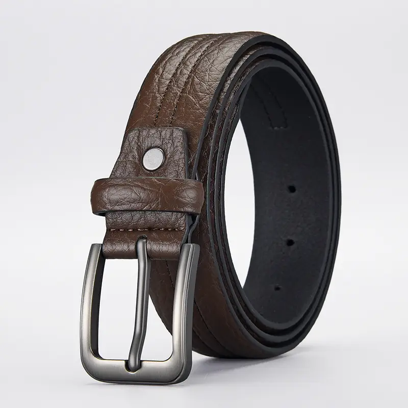 Men's Brown Leather Belt with Silver Buckle - Image 8