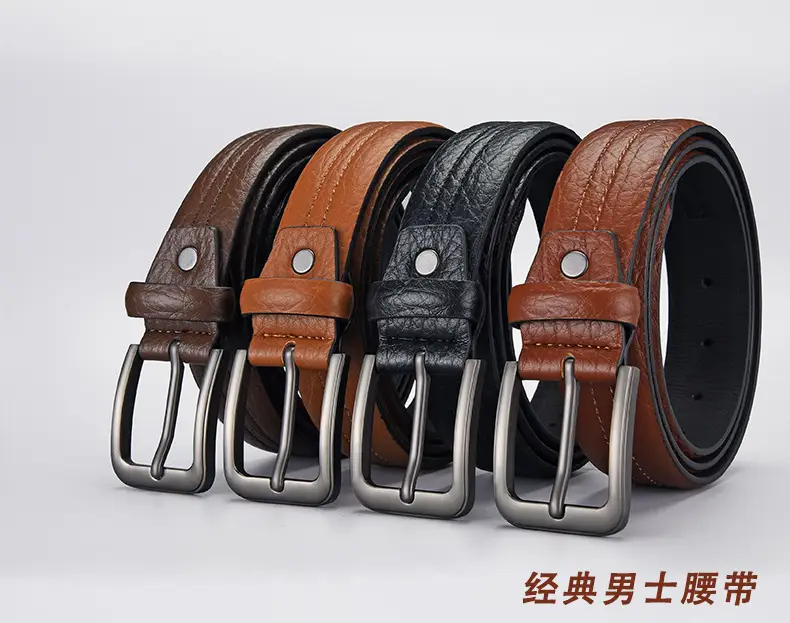 Men's Brown Leather Belt with Silver Buckle — feature 1