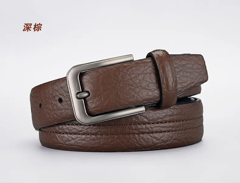 Men's Brown Leather Belt with Silver Buckle — feature 2