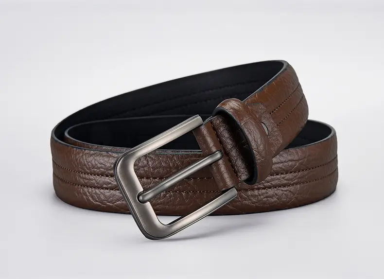 Men's Brown Leather Belt with Silver Buckle — feature 3
