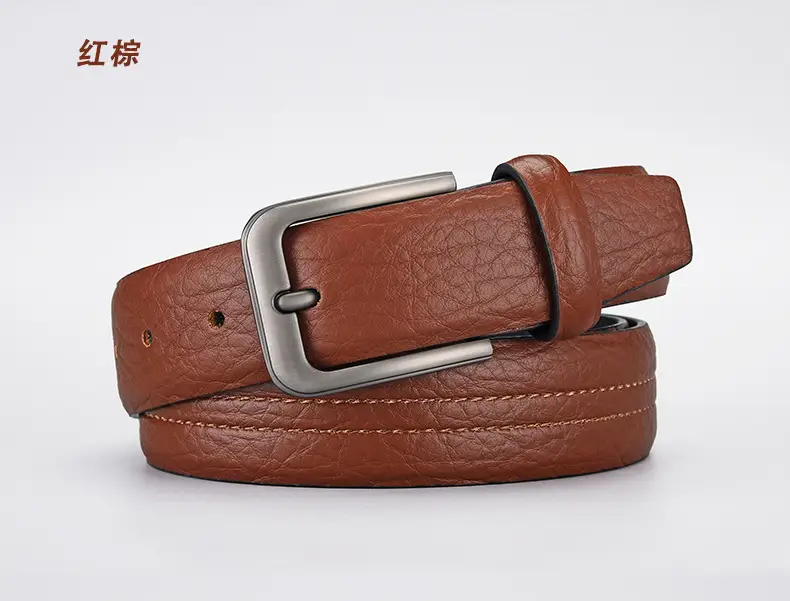 Men's Brown Leather Belt with Silver Buckle — feature 4