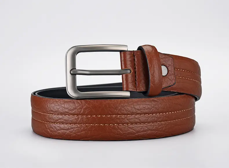 Men's Brown Leather Belt with Silver Buckle — feature 5