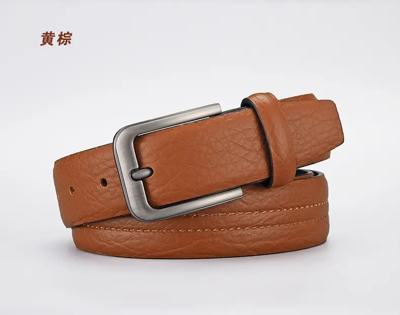 Men's Brown Leather Belt with Silver Buckle — feature 6