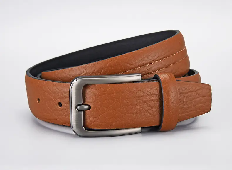 Men's Brown Leather Belt with Silver Buckle — feature 7