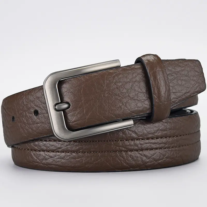 Men's Brown Leather Belt with Silver Buckle - Image 2