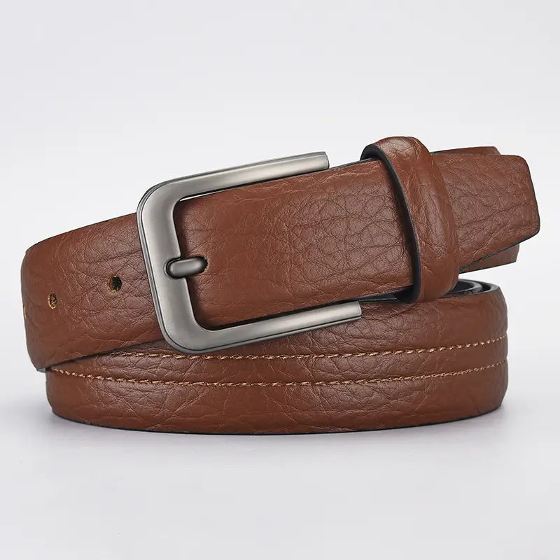 Men's Brown Leather Belt with Silver Buckle - Image 3