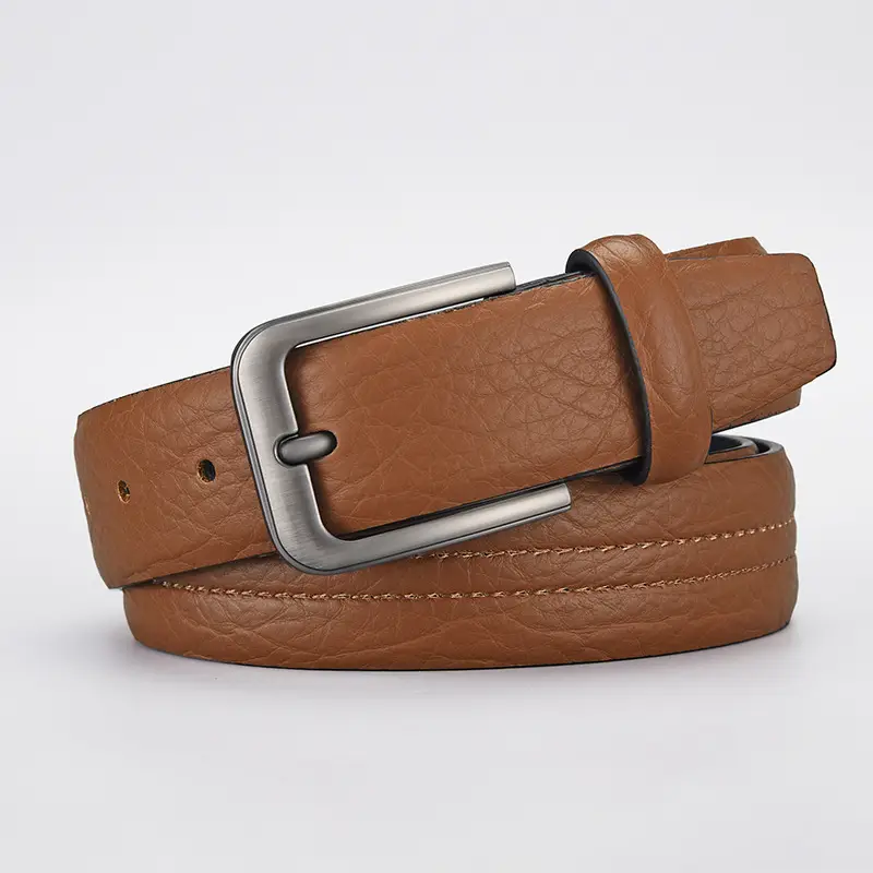 Men's Brown Leather Belt with Silver Buckle - Image 4