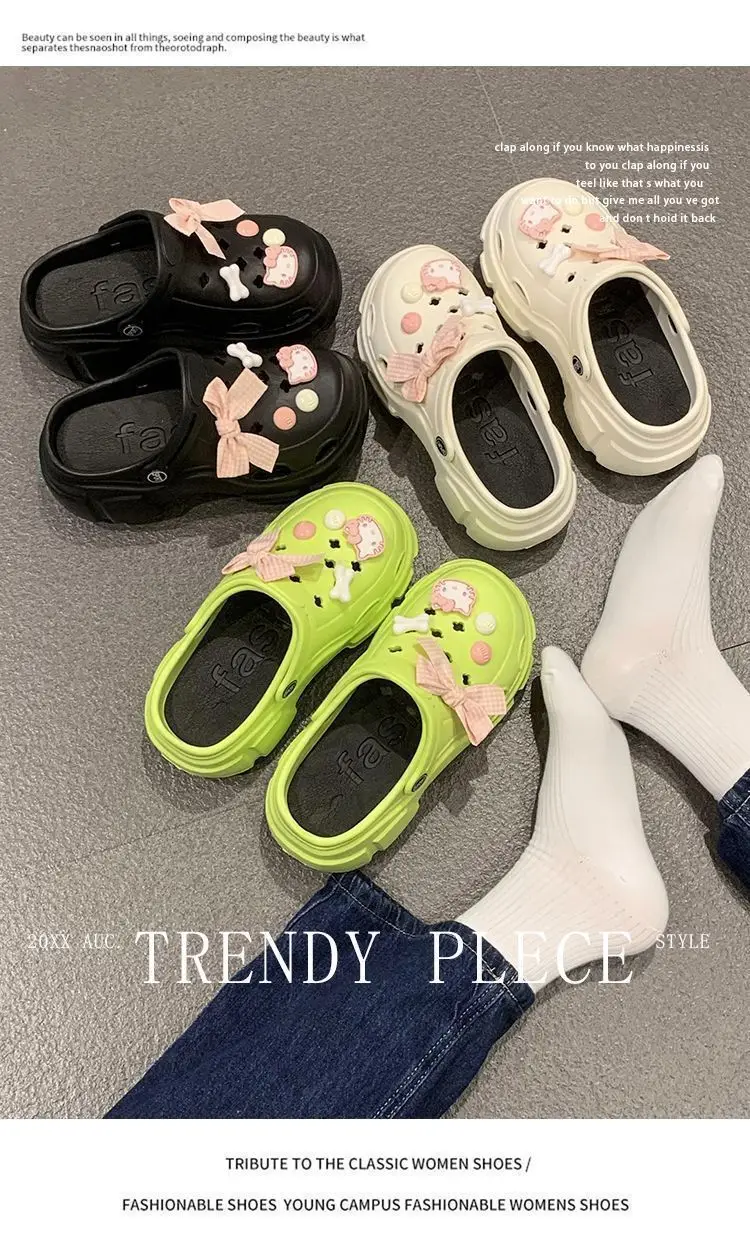 Bowknot Kt Cat Eva Thick-Soled Clogs Trendy Fashion Closed-Toe Beach Sandals for Women Summer Versatile — feature 10