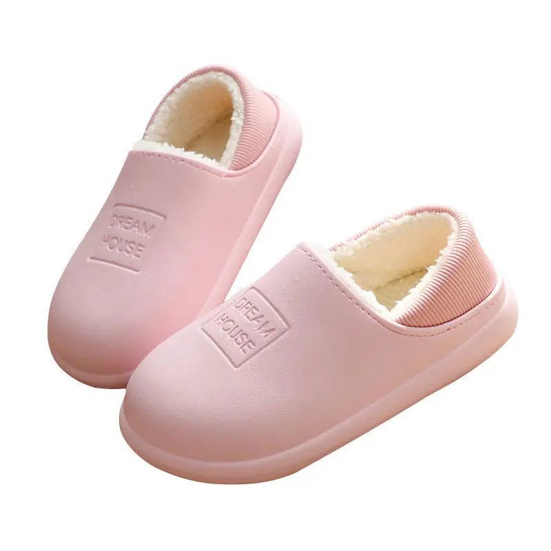 Autumn and Winter Boys Cotton Slippers Non-slip Waterproof Couple's Indoor Household fleece-lined Warm Thick Bottom Cotton Slippers Women's Fashion