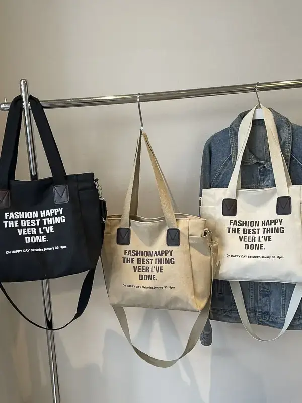 Fashion Canvas Tote Bag Black New Arrival 2024 - Image 4