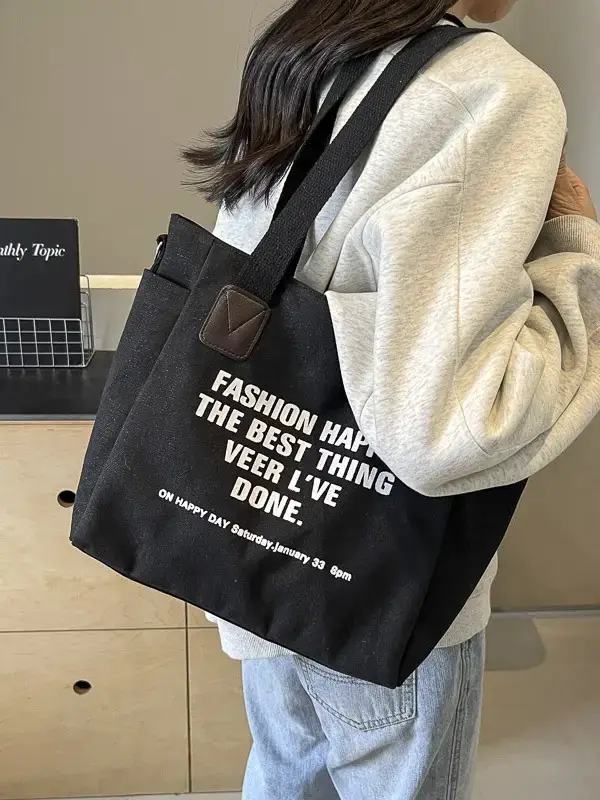 Fashion Canvas Tote Bag Black New Arrival 2024 - Image 5
