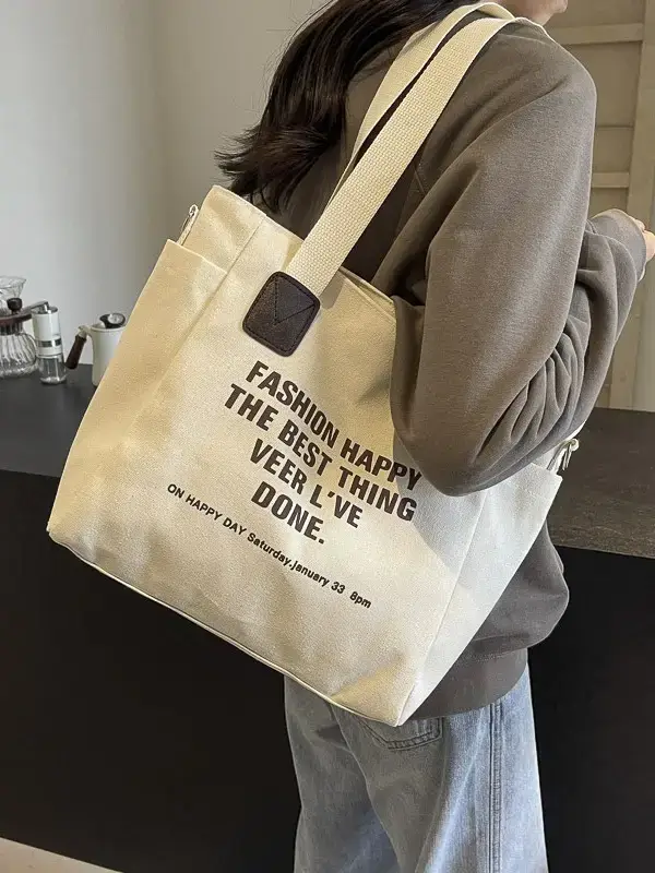 Fashion Canvas Tote Bag Black New Arrival 2024 - Image 6