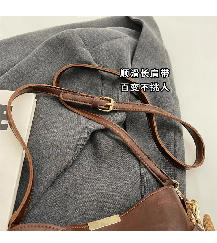 Women's Vintage Brown Shoulder Crossbody Bag with Teddy Bear Charm — feature 3