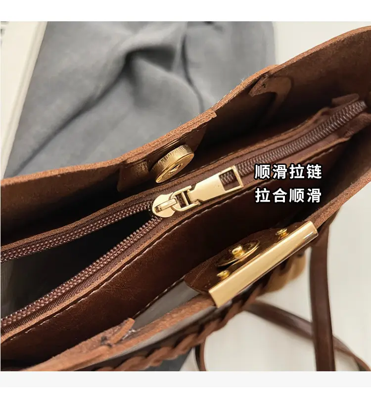 Women's Vintage Brown Shoulder Crossbody Bag with Teddy Bear Charm — feature 5
