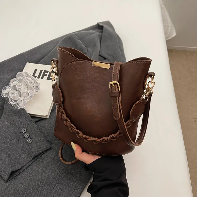 Women's Vintage Brown Shoulder Crossbody Bag with Teddy Bear Charm - Image 2