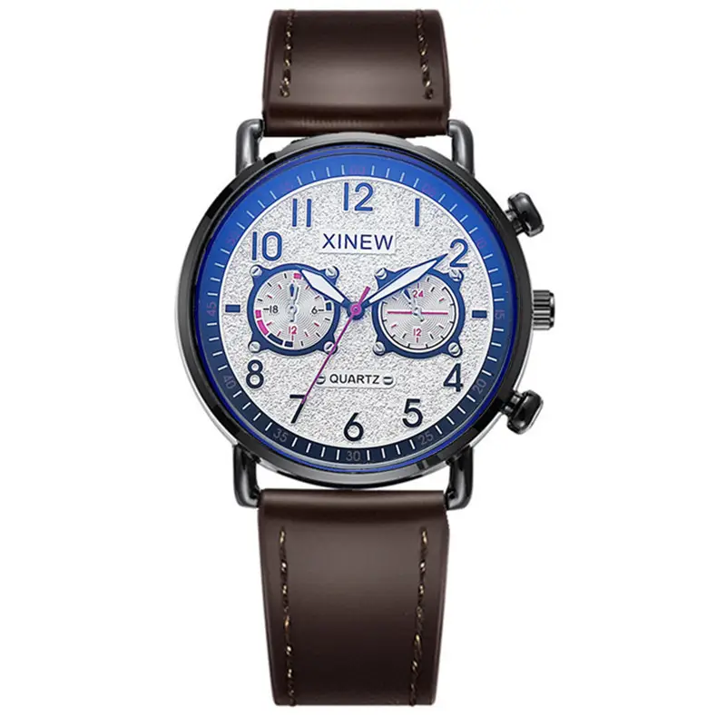 Men Xinew Blue Dial Quartz Watch Black Leather Band - Image 6