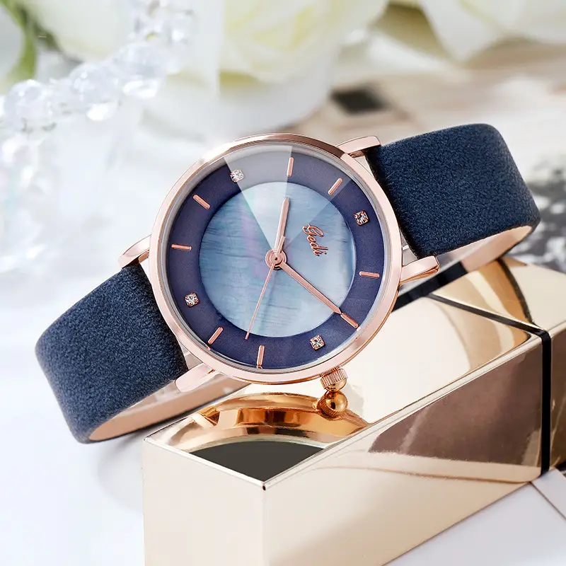 Women's Rose Gold Quartz Watch with Brown Leather Belt