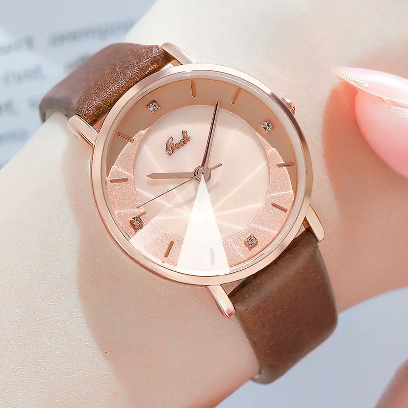 Women's Rose Gold Quartz Watch with Brown Leather Belt
