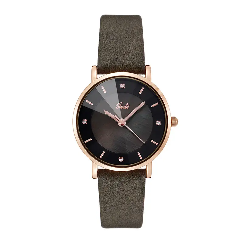 Women's Rose Gold Quartz Watch with Brown Leather Belt