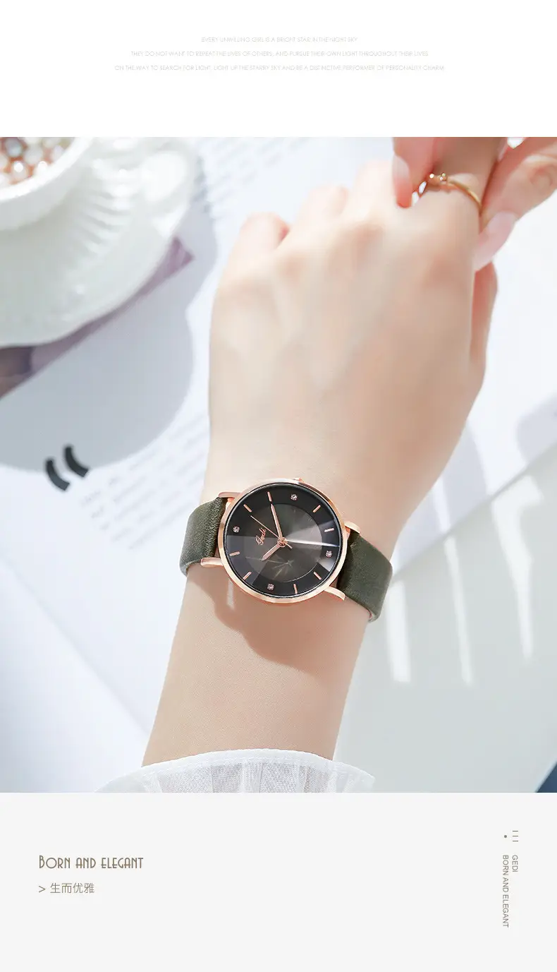 Women's Rose Gold Quartz Watch with Brown Leather Belt — feature 11