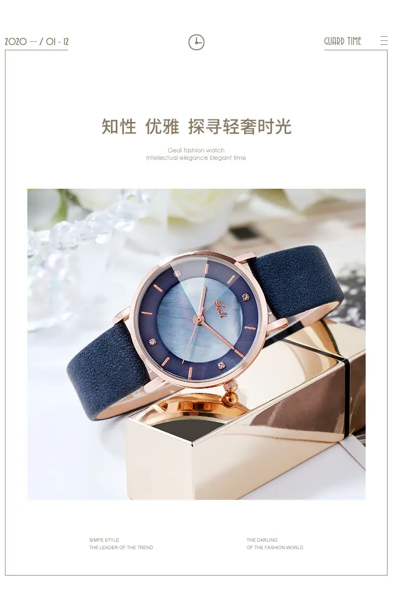 Women's Rose Gold Quartz Watch with Brown Leather Belt — feature 2