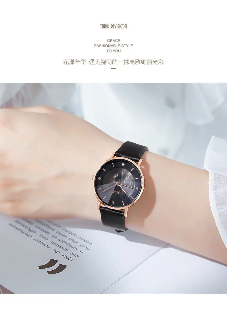 Women's Rose Gold Quartz Watch with Brown Leather Belt — feature 9