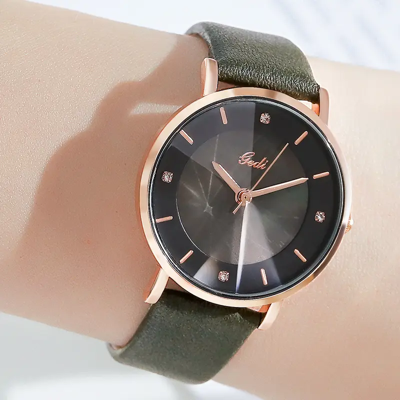 Women's Rose Gold Quartz Watch with Brown Leather Belt