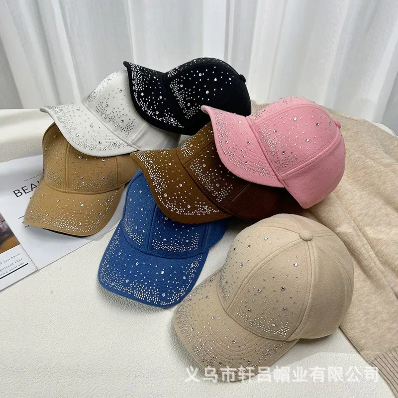 Women's Rhinestone Woolen Baseball Cap Black White - Image 10