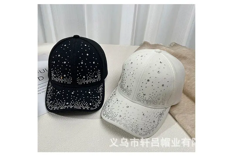 Women's Rhinestone Woolen Baseball Cap Black White — feature 4