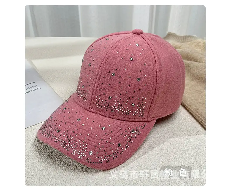 Women's Rhinestone Woolen Baseball Cap Black White — feature 7