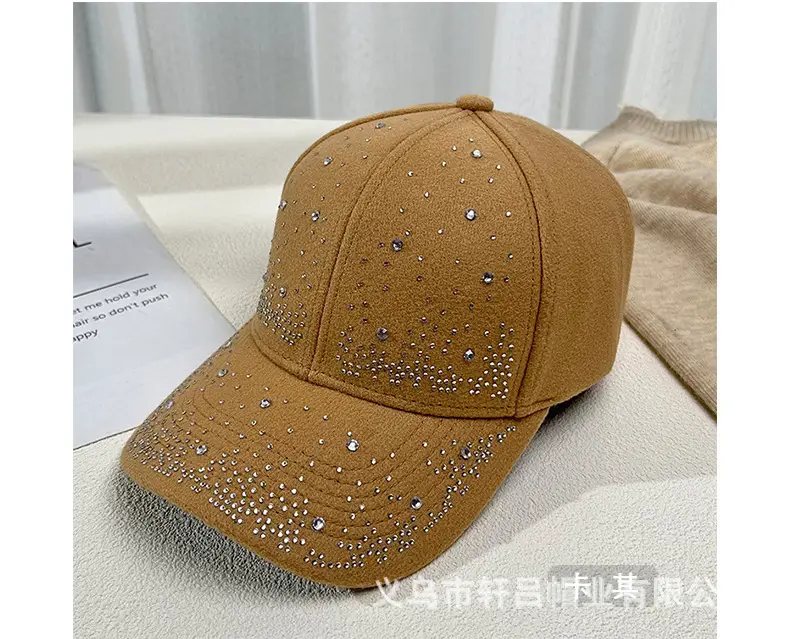 Women's Rhinestone Woolen Baseball Cap Black White — feature 8
