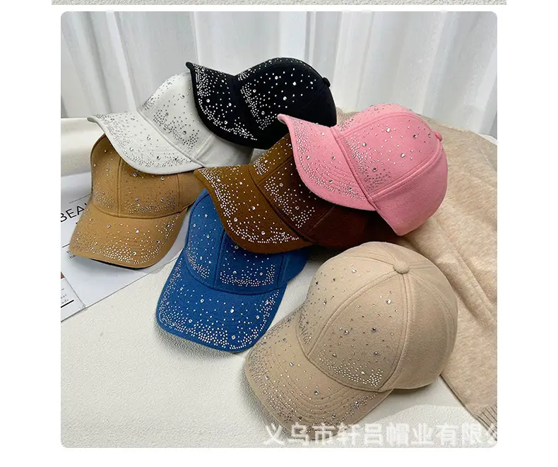 Women's Rhinestone Woolen Baseball Cap Black White — feature 9