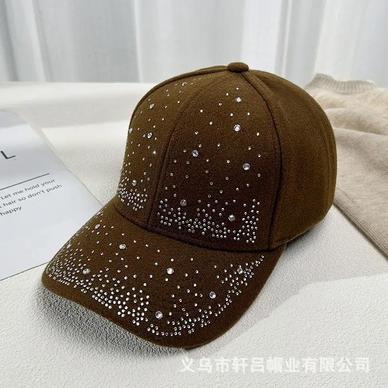 Women's Rhinestone Woolen Baseball Cap Black White - Image 4