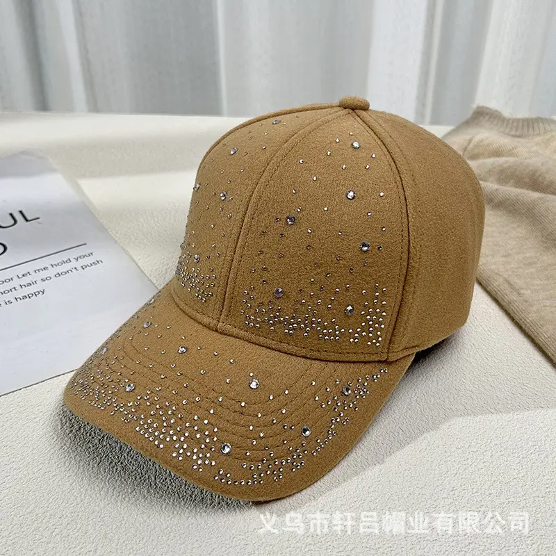 Women's Rhinestone Woolen Baseball Cap Black White - Image 5