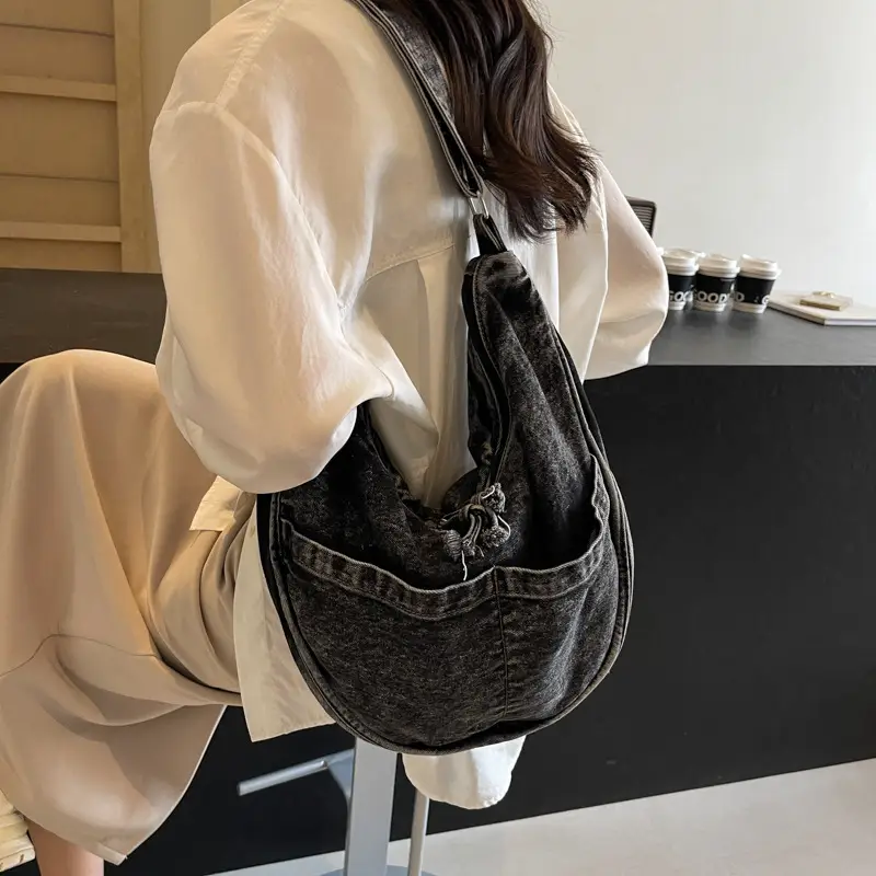 Retro Denim Shoulder Bag for Women Casual Commute - Image 7