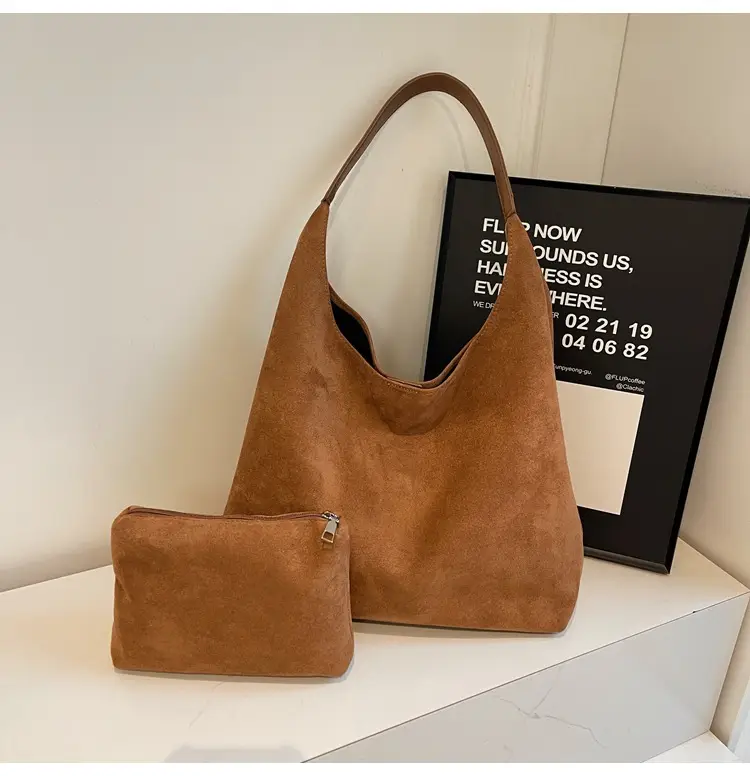 Women's 2-Piece Tan Suede Tote & Wallet Set — feature 14