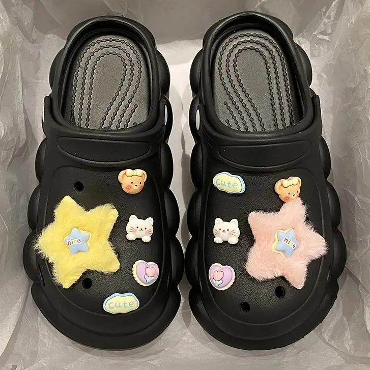 Women's Black Cloud Cave Sandals with Cute Embroidery - Image 6