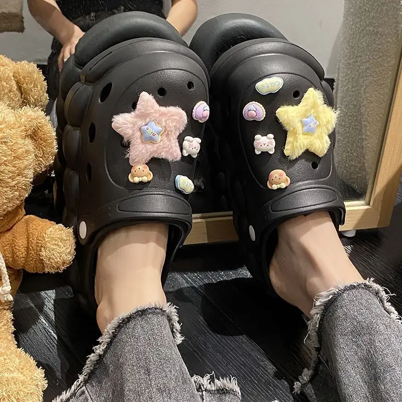 Women's Black Cloud Cave Sandals with Cute Embroidery - Image 7